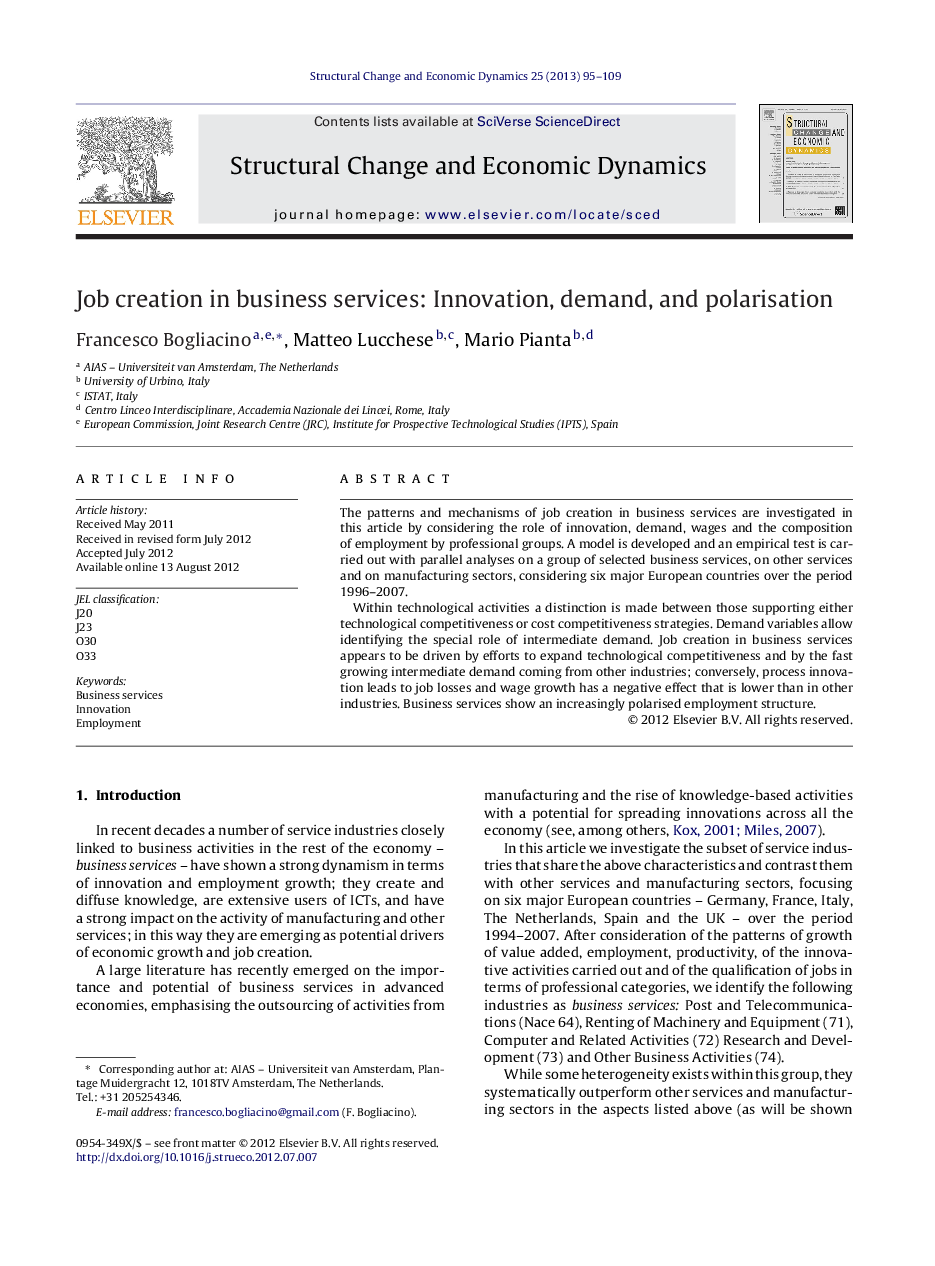 Job creation in business services: Innovation, demand, and polarisation