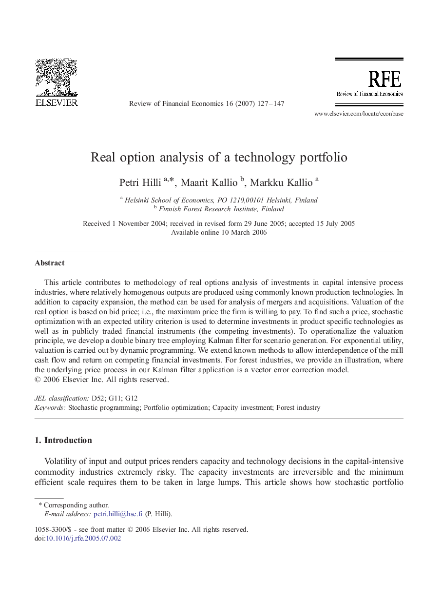 Real option analysis of a technology portfolio