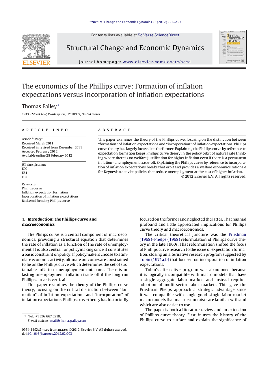 The economics of the Phillips curve: Formation of inflation expectations versus incorporation of inflation expectations