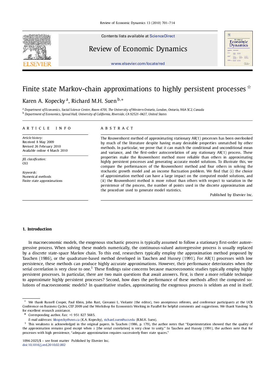 Finite state Markov-chain approximations to highly persistent processes 