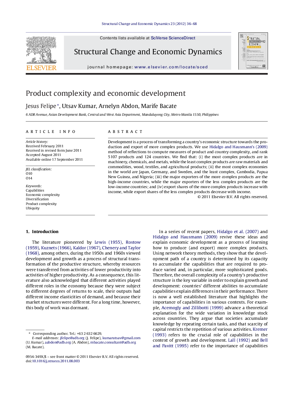 Product complexity and economic development