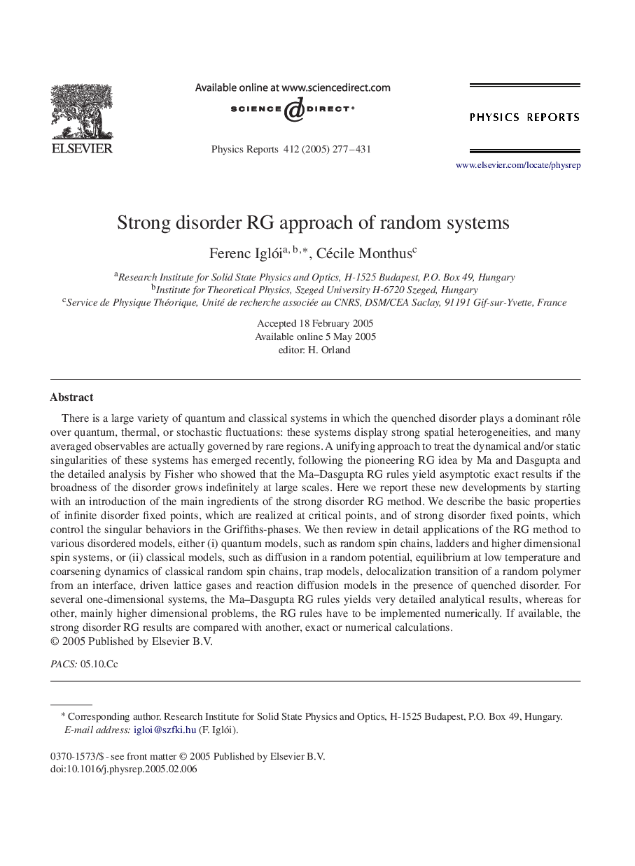 Strong disorder RG approach of random systems