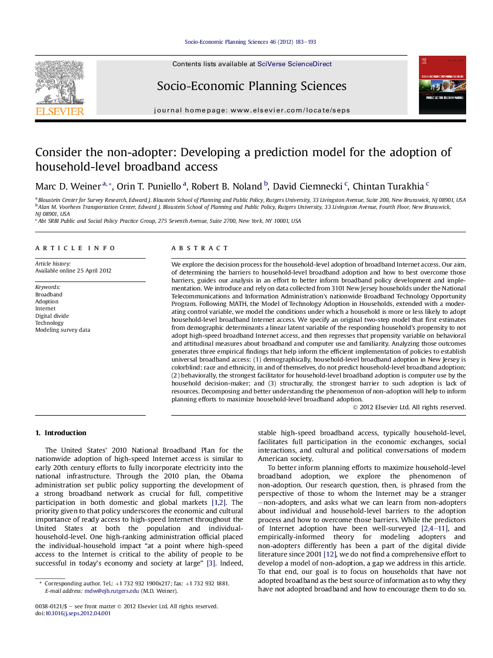 Consider the non-adopter: Developing a prediction model for the adoption of household-level broadband access