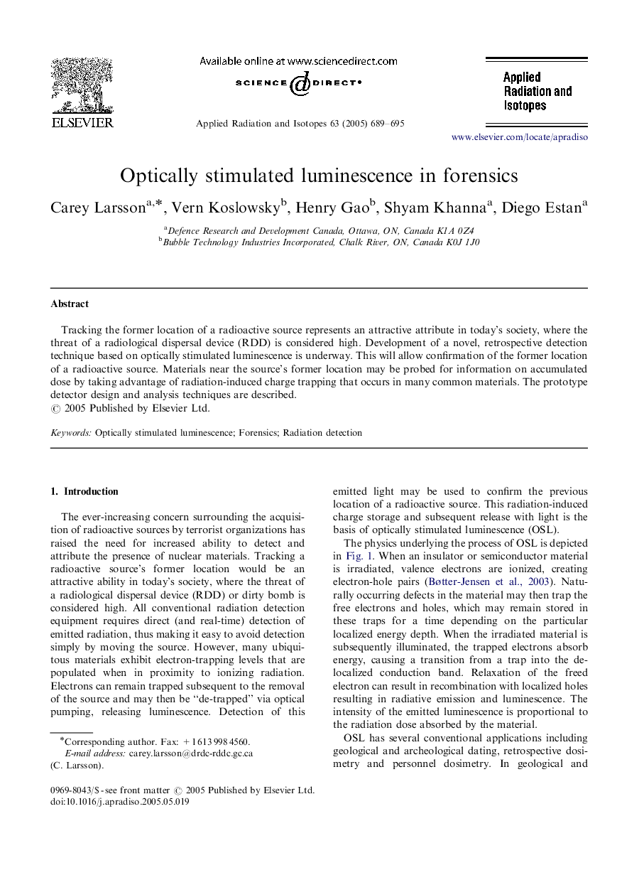 Optically stimulated luminescence in forensics