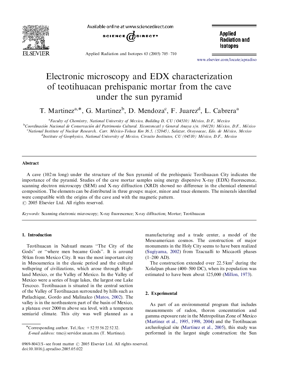 عکس صفحه اول مقاله: Electronic microscopy and EDX characterization of teotihuacan prehispanic mortar from the cave under the sun pyramid Electronic microscopy and EDX characterization of teotihuacan prehispanic mortar from the cave under the sun pyramid