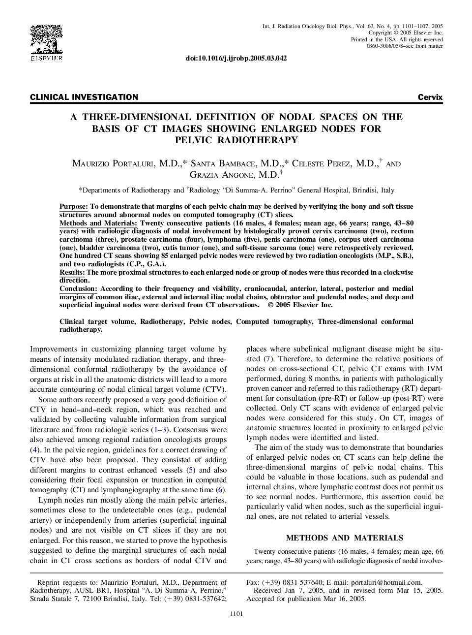 A three-dimensional definition of nodal spaces on the basis of CT images showing enlarged nodes for pelvic radiotherapy