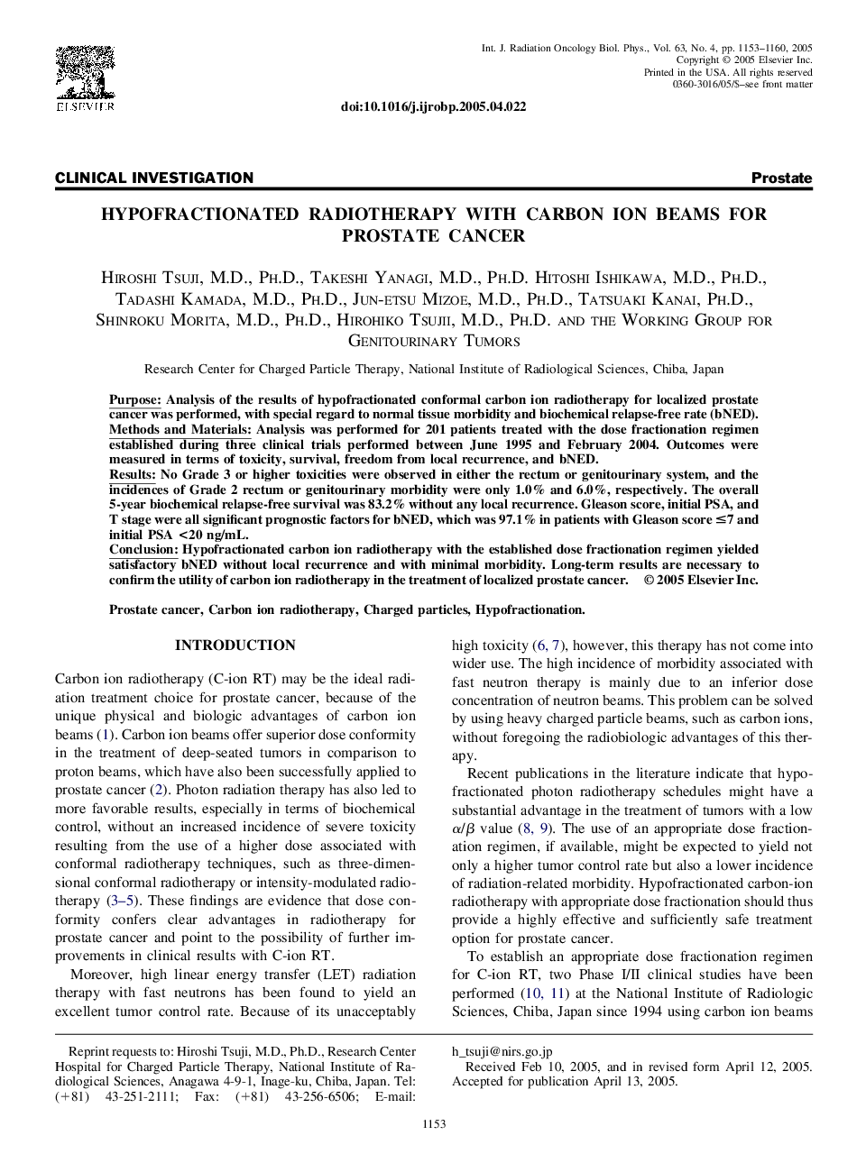 Hypofractionated radiotherapy with carbon ion beams for prostate cancer