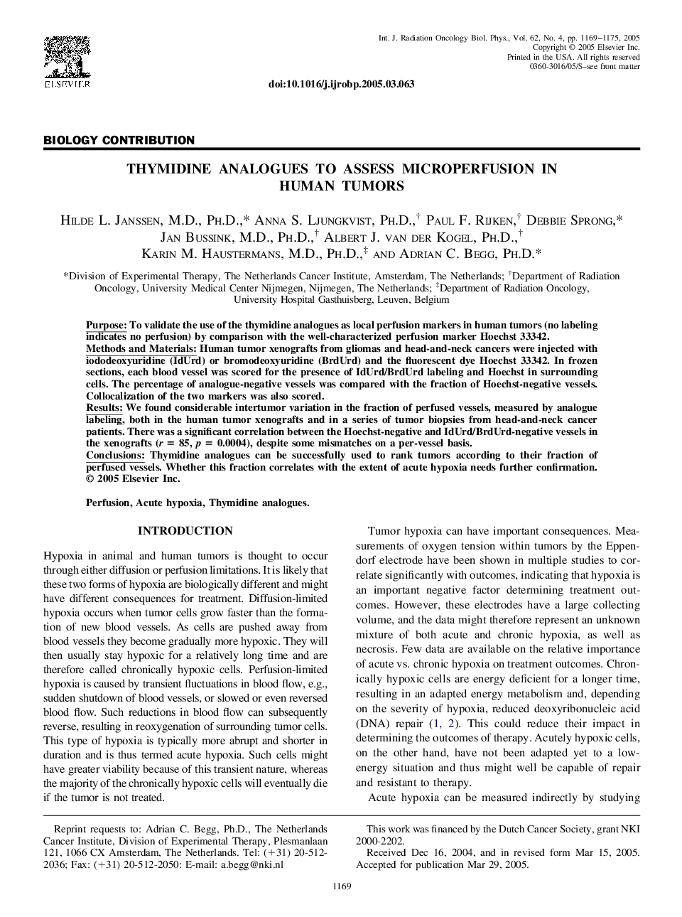 Thymidine analogues to assess microperfusion in human tumors