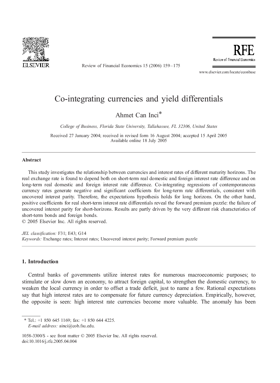 Co-integrating currencies and yield differentials