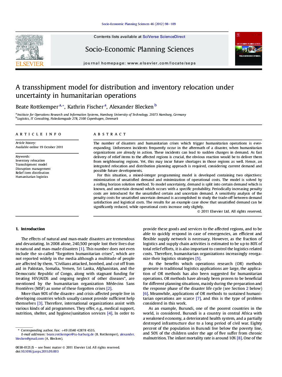 A transshipment model for distribution and inventory relocation under uncertainty in humanitarian operations