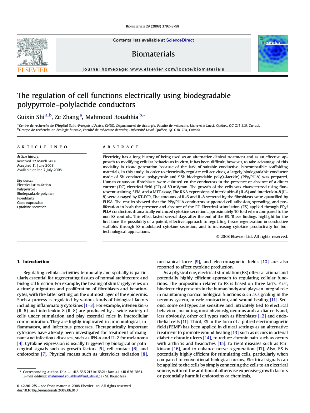 The regulation of cell functions electrically using biodegradable polypyrrole–polylactide conductors