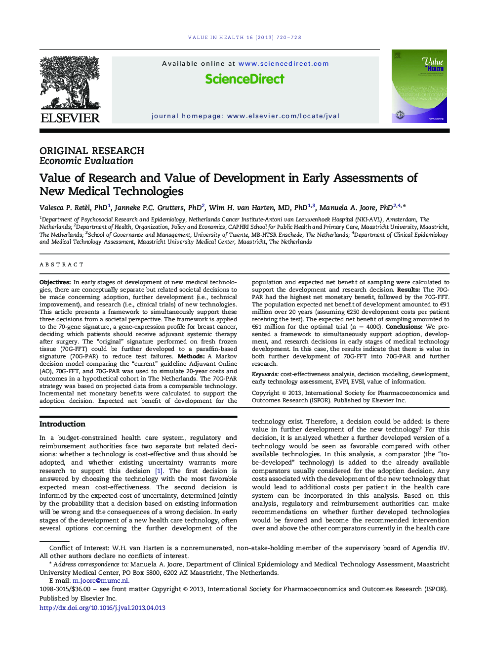 Value of Research and Value of Development in Early Assessments of New Medical Technologies 