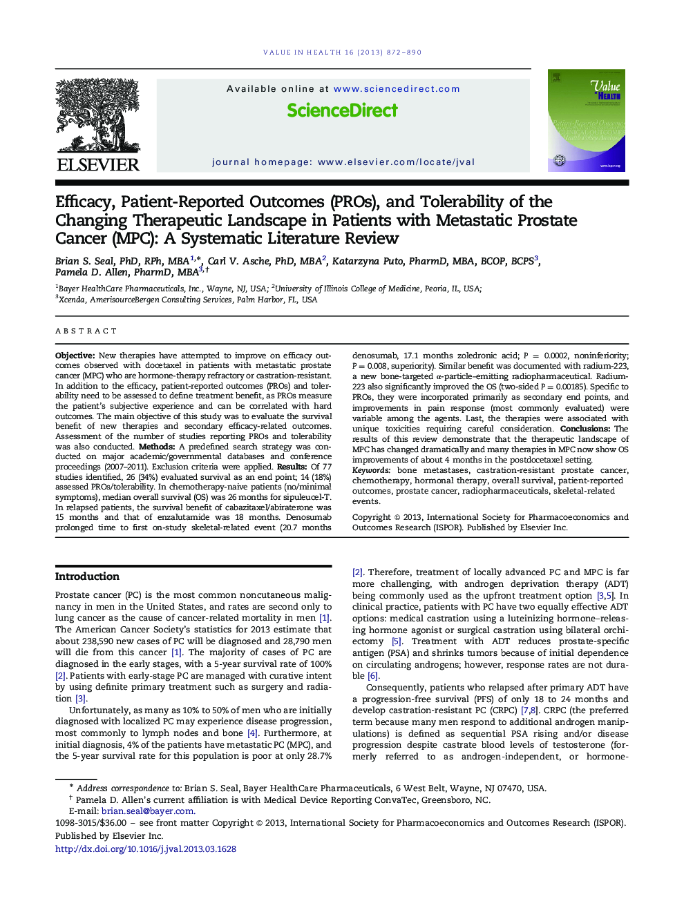 Efficacy, Patient-Reported Outcomes (PROs), and Tolerability of the Changing Therapeutic Landscape in Patients with Metastatic Prostate Cancer (MPC): A Systematic Literature Review