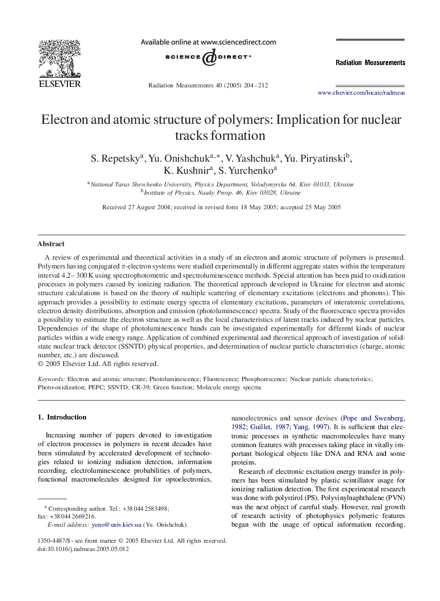 Electron and atomic structure of polymers: Implication for nuclear tracks formation