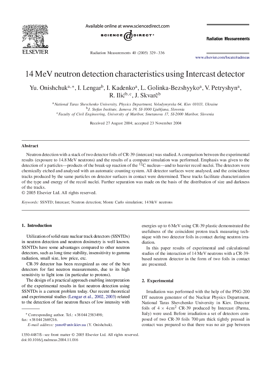 14Â MeV neutron detection characteristics using Intercast detector