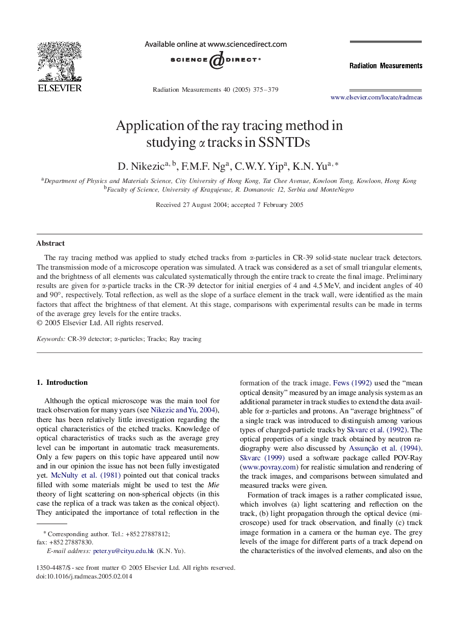 Application of the ray tracing method in studying Î± tracks in SSNTDs