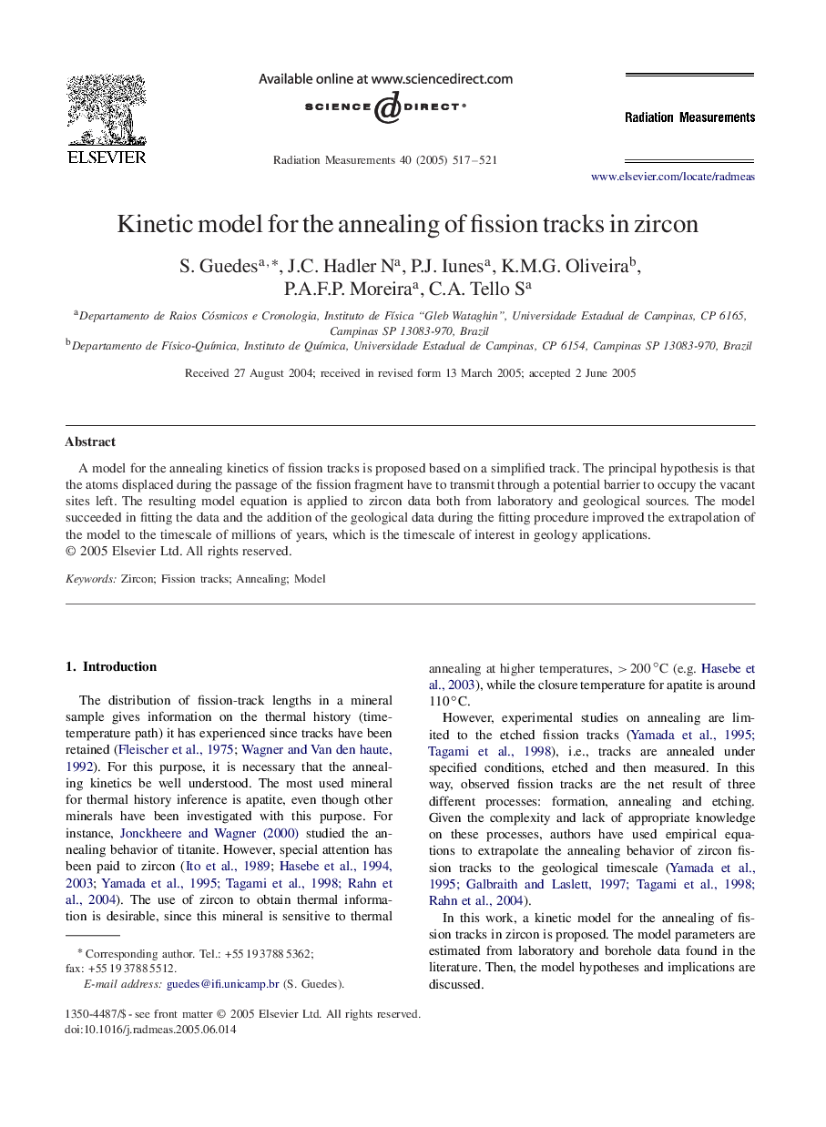 Kinetic model for the annealing of fission tracks in zircon