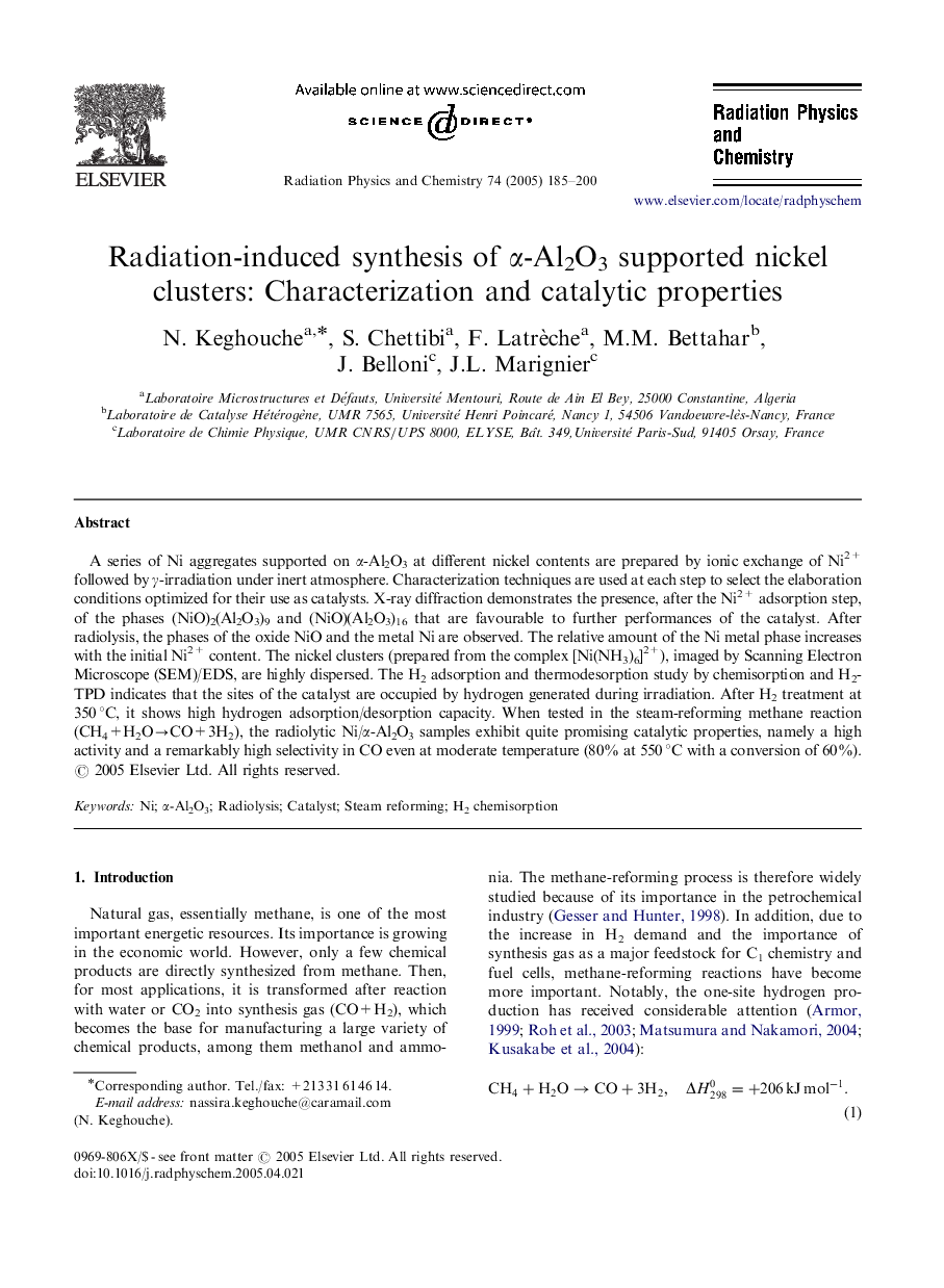 Radiation-induced synthesis of Î±-Al2O3 supported nickel clusters: Characterization and catalytic properties