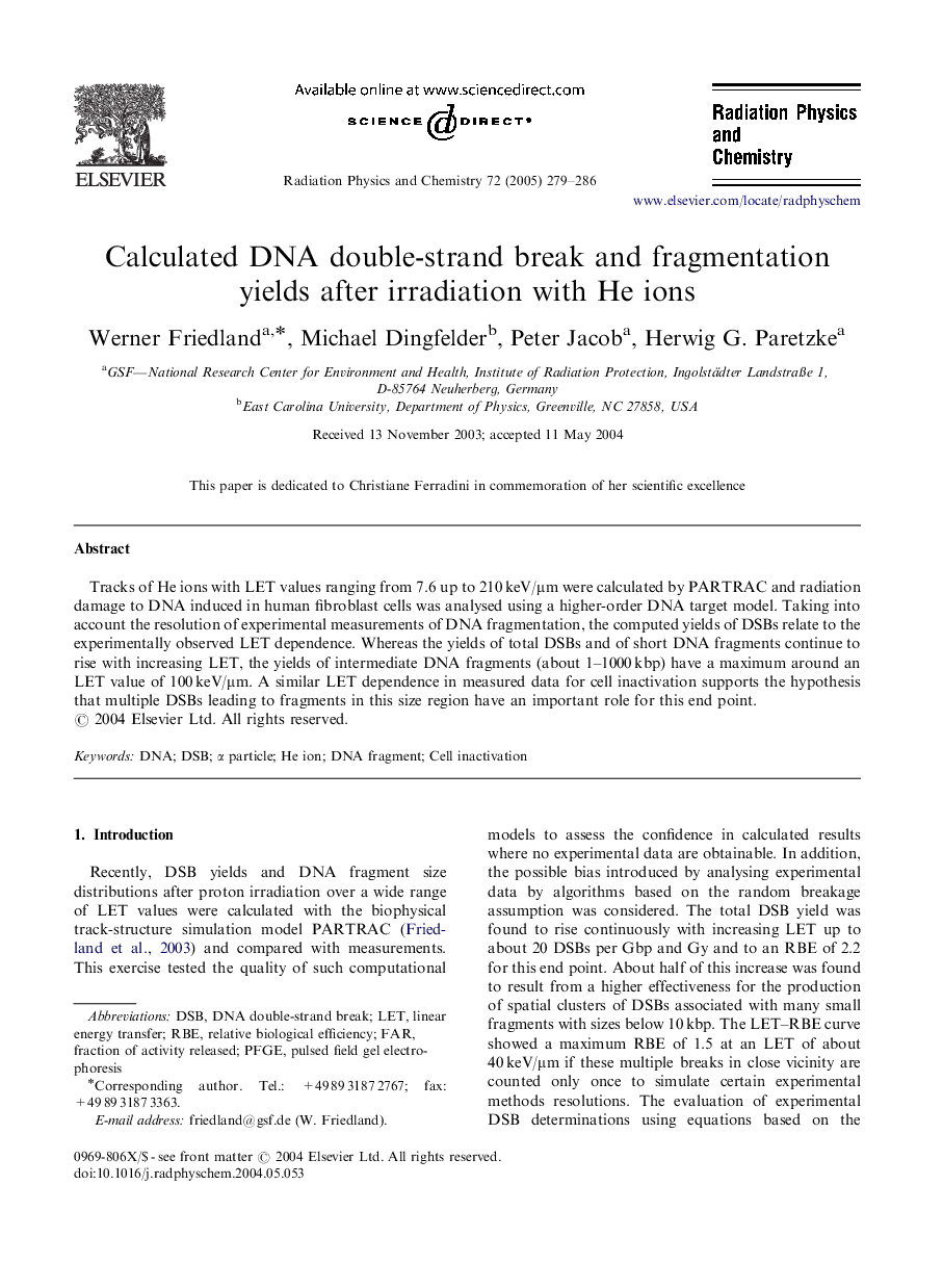 Calculated DNA double-strand break and fragmentation yields after irradiation with He ions