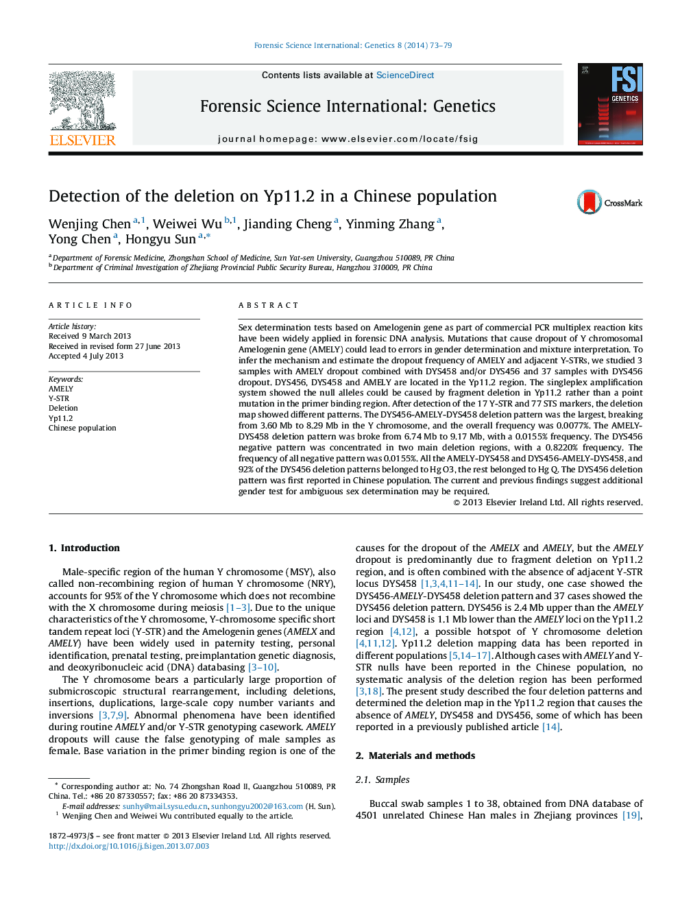 Detection of the deletion on Yp11.2 in a Chinese population