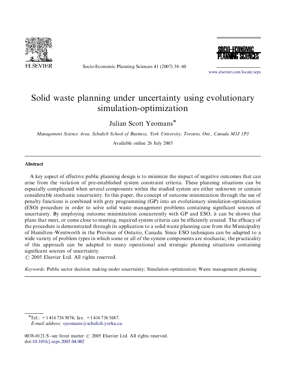 Solid waste planning under uncertainty using evolutionary simulation-optimization