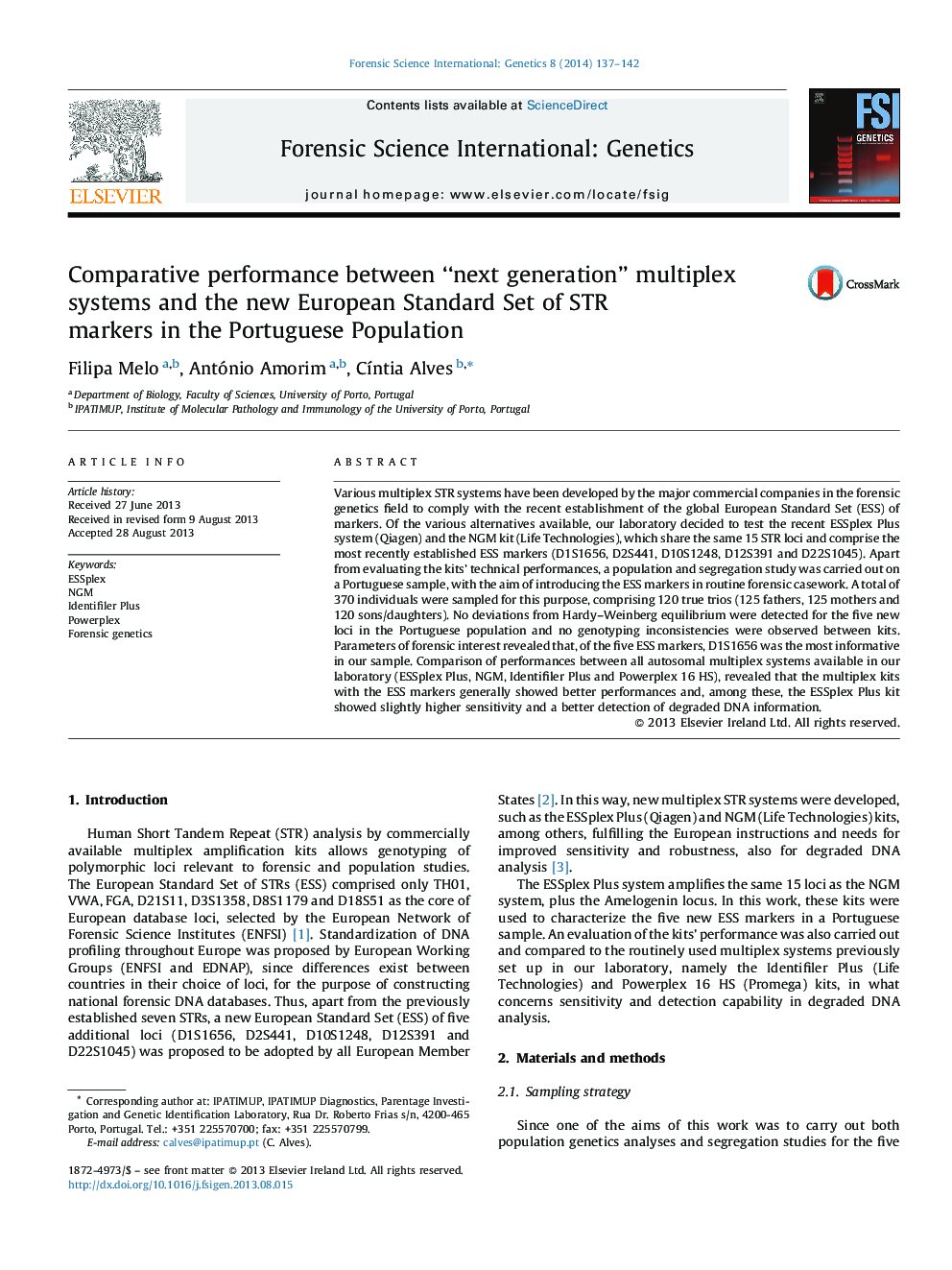 Comparative performance between “next generation” multiplex systems and the new European Standard Set of STR markers in the Portuguese Population