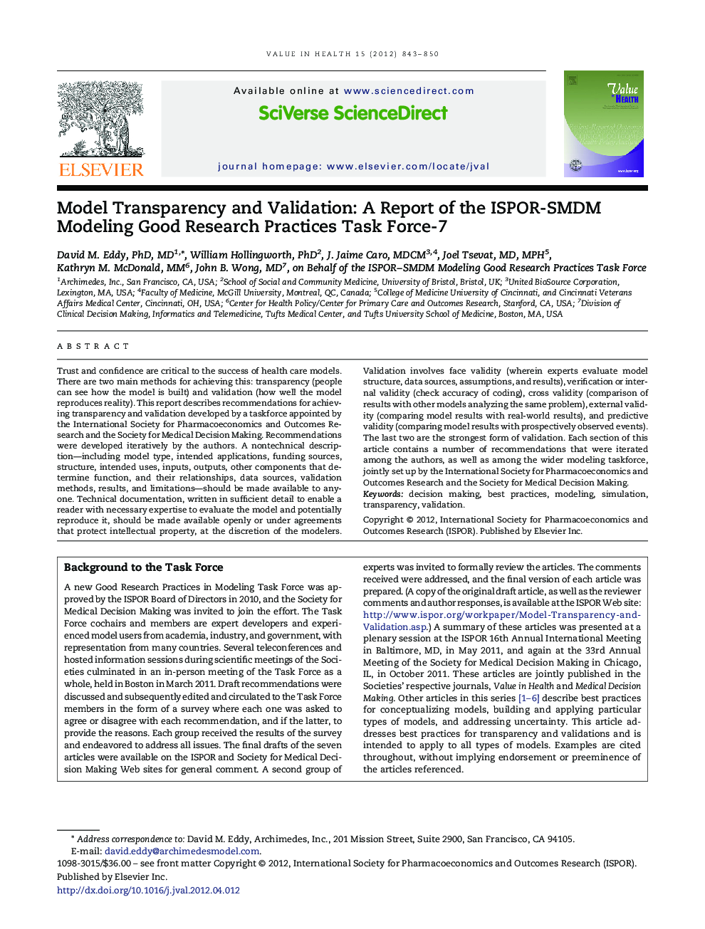Model Transparency and Validation: A Report of the ISPOR-SMDM Modeling Good Research Practices Task Force-7