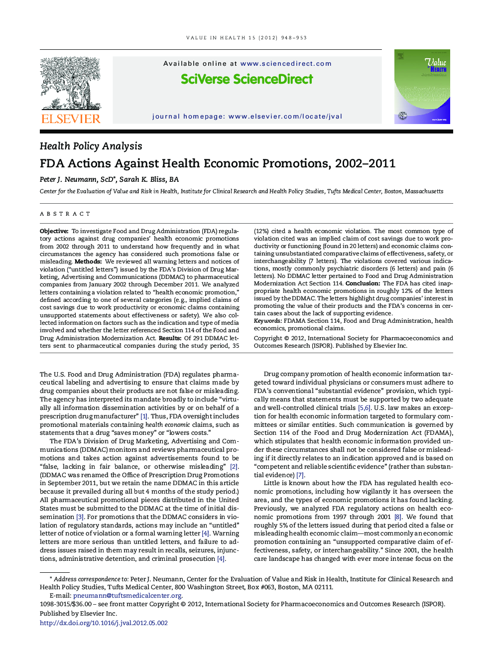 FDA Actions Against Health Economic Promotions, 2002–2011