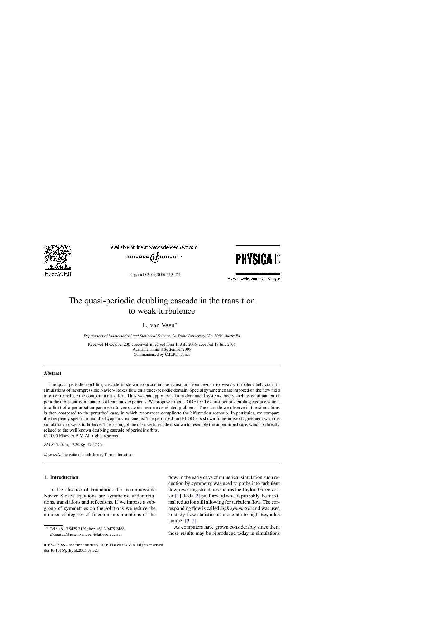 The quasi-periodic doubling cascade in the transition to weak turbulence