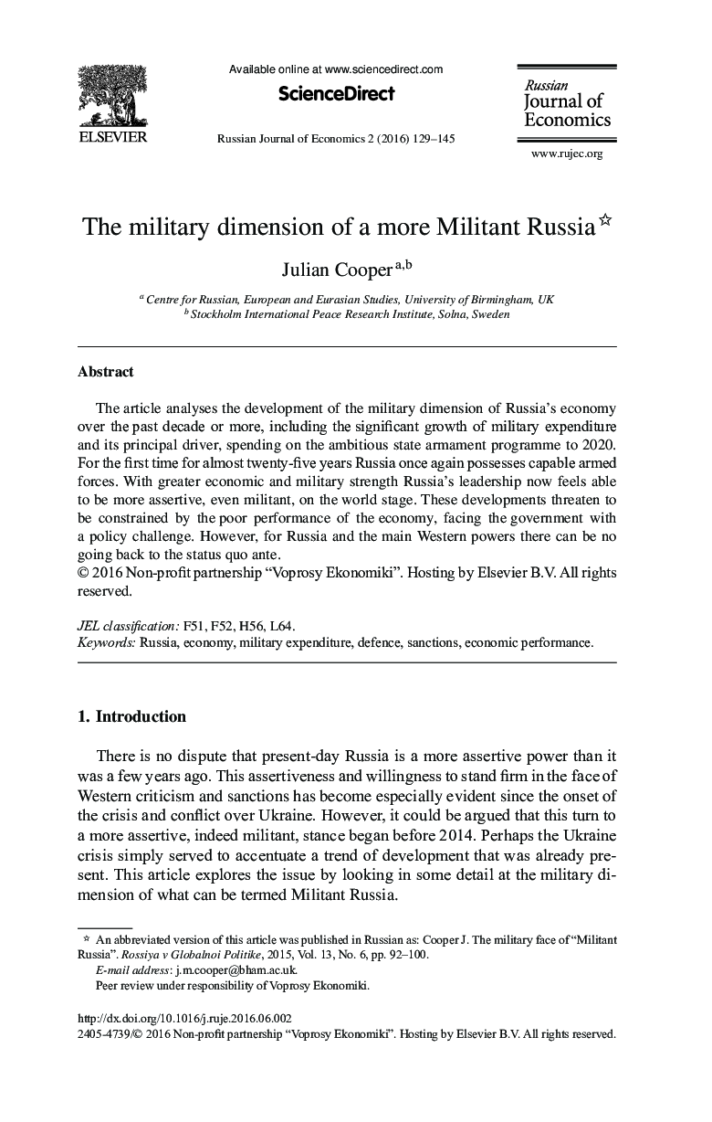 The military dimension of a more Militant Russia 