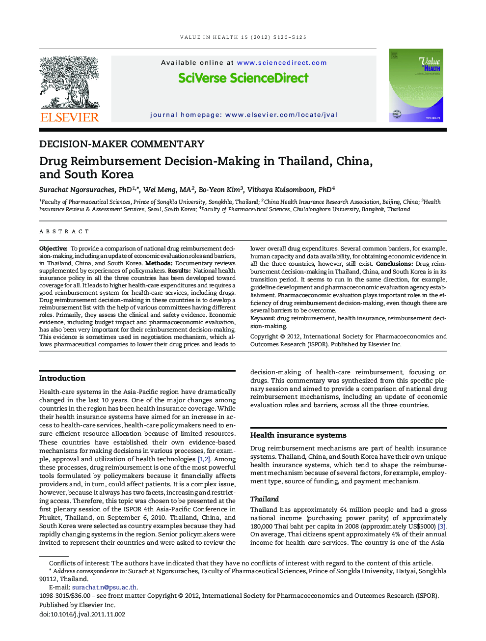 Drug Reimbursement Decision-Making in Thailand, China, and South Korea 