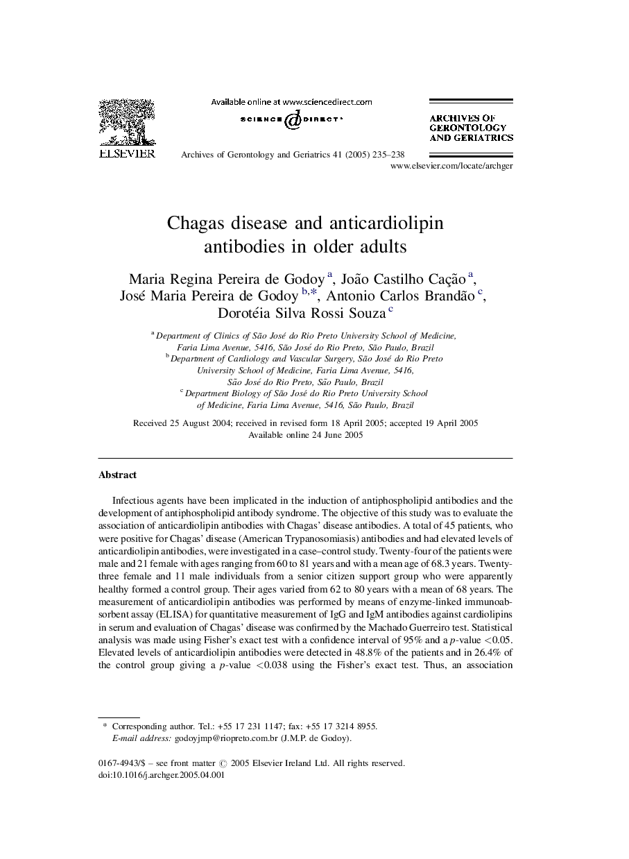 Chagas disease and anticardiolipin antibodies in older adults