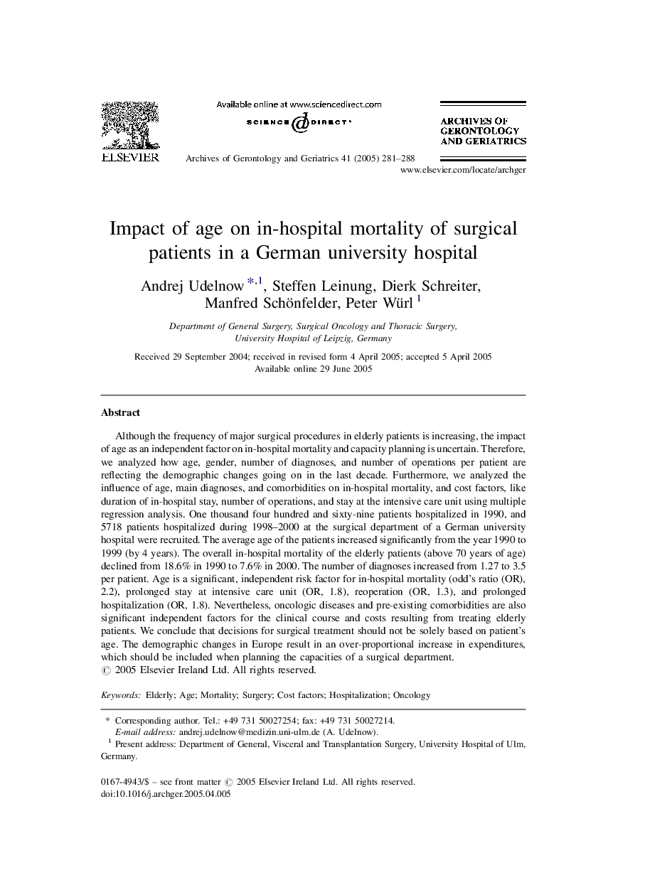 Impact of age on in-hospital mortality of surgical patients in a German university hospital