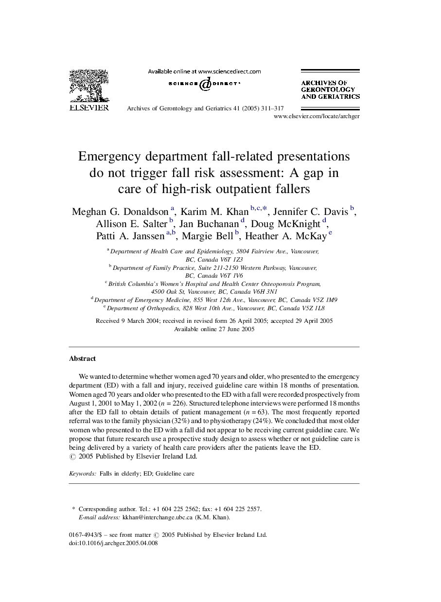 Emergency department fall-related presentations do not trigger fall risk assessment: A gap in care of high-risk outpatient fallers