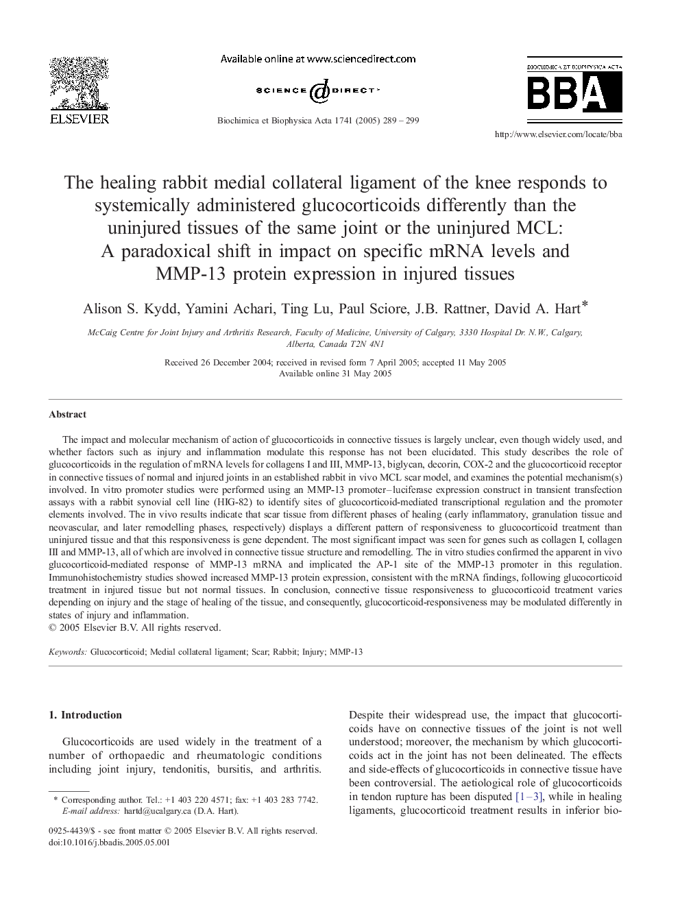 The healing rabbit medial collateral ligament of the knee responds to systemically administered glucocorticoids differently than the uninjured tissues of the same joint or the uninjured MCL: A paradoxical shift in impact on specific mRNA levels and MMP-13