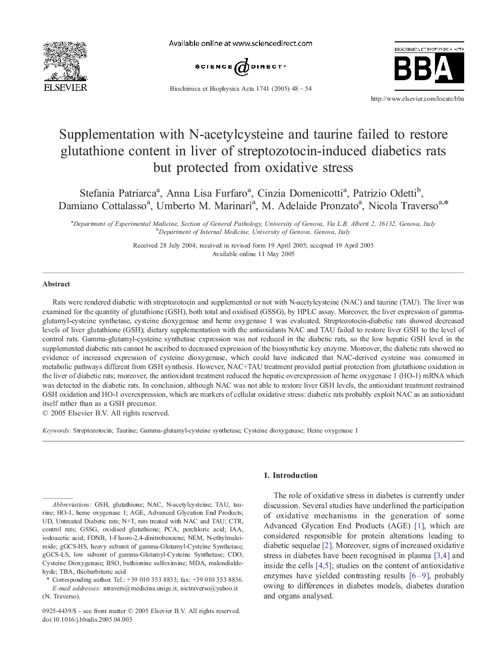 Supplementation with N-acetylcysteine and taurine failed to restore glutathione content in liver of streptozotocin-induced diabetics rats but protected from oxidative stress