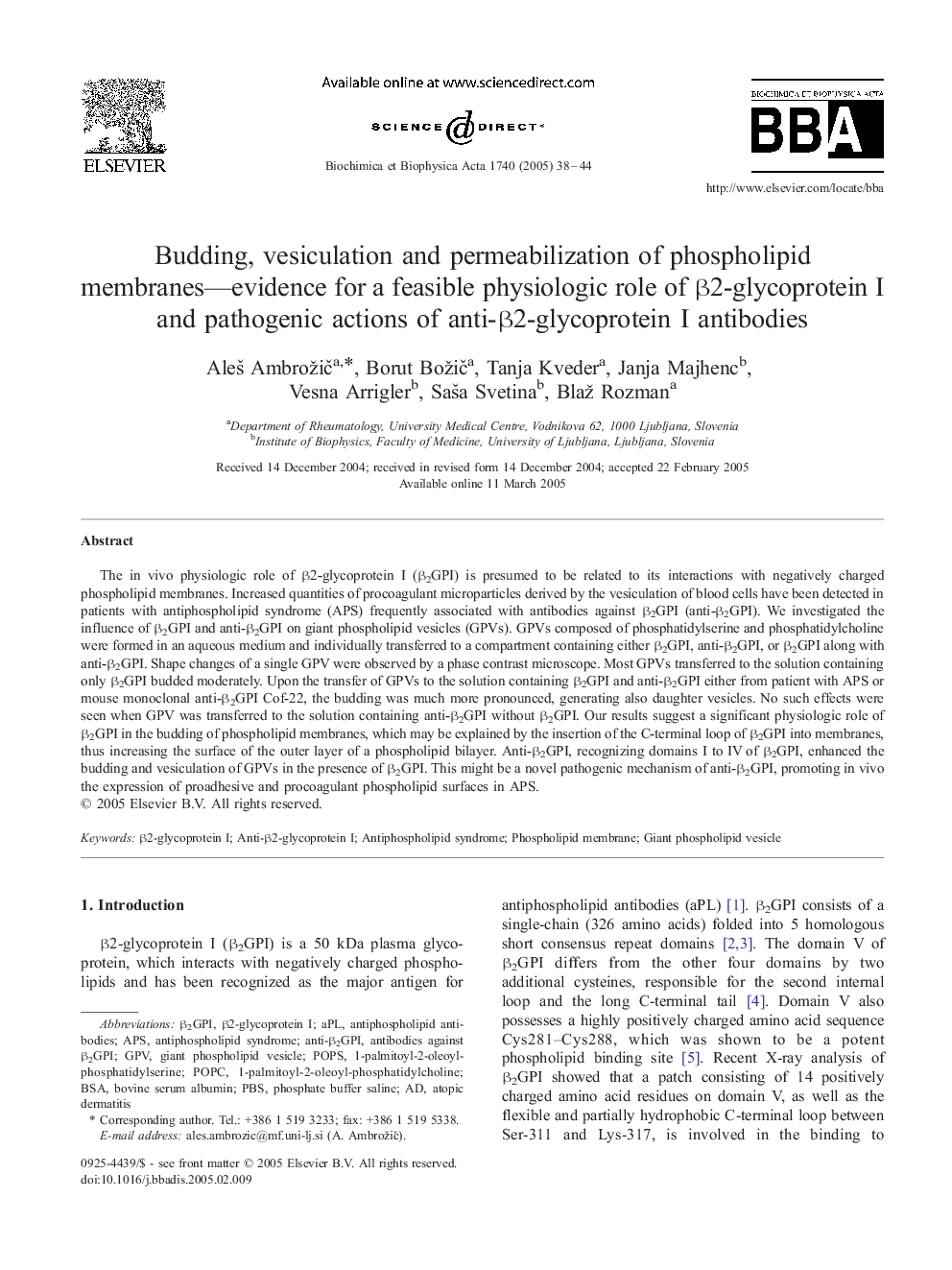 Budding, vesiculation and permeabilization of phospholipid membranes-evidence for a feasible physiologic role of Î²2-glycoprotein I and pathogenic actions of anti-Î²2-glycoprotein I antibodies