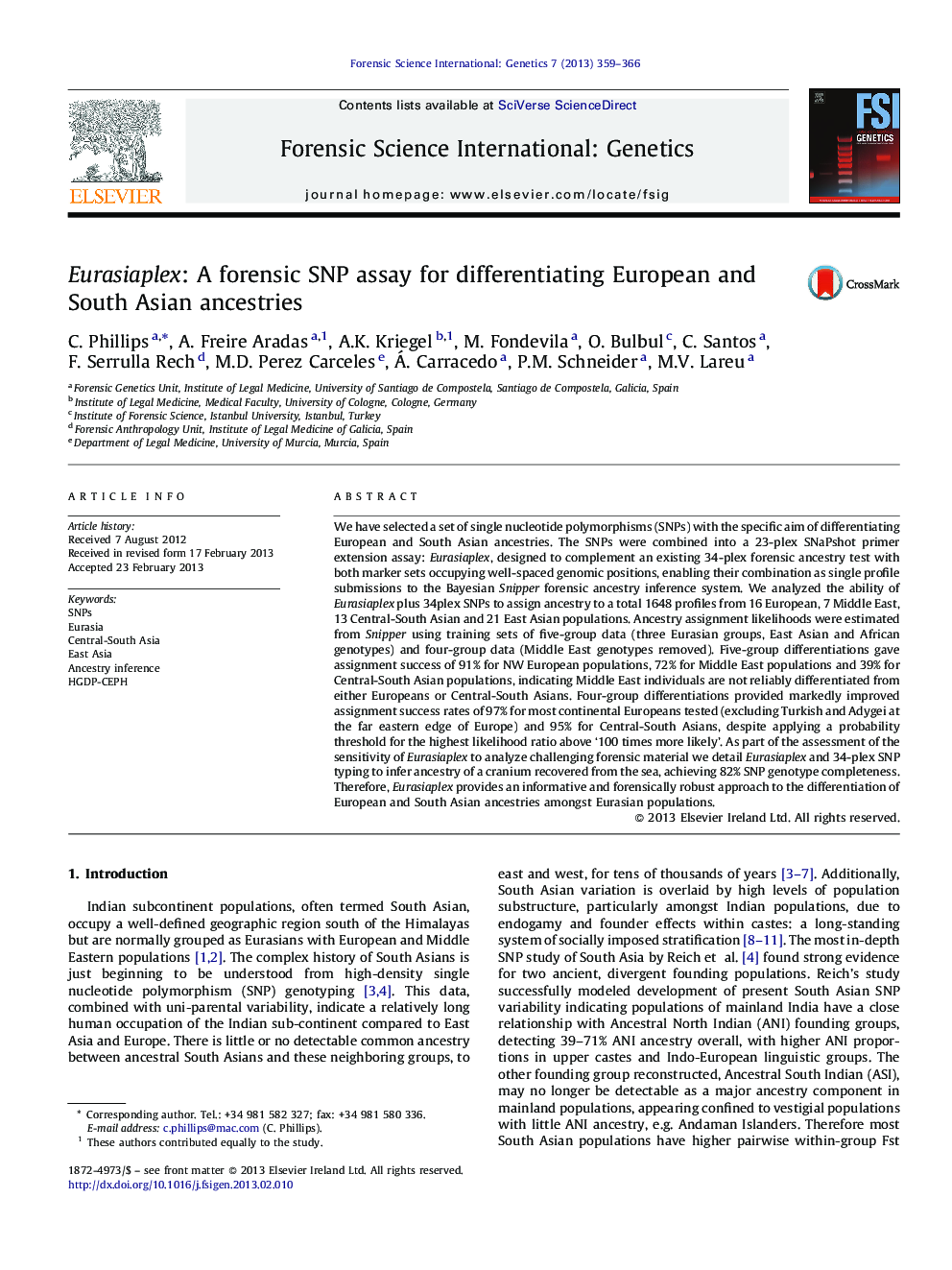 Eurasiaplex: A forensic SNP assay for differentiating European and South Asian ancestries
