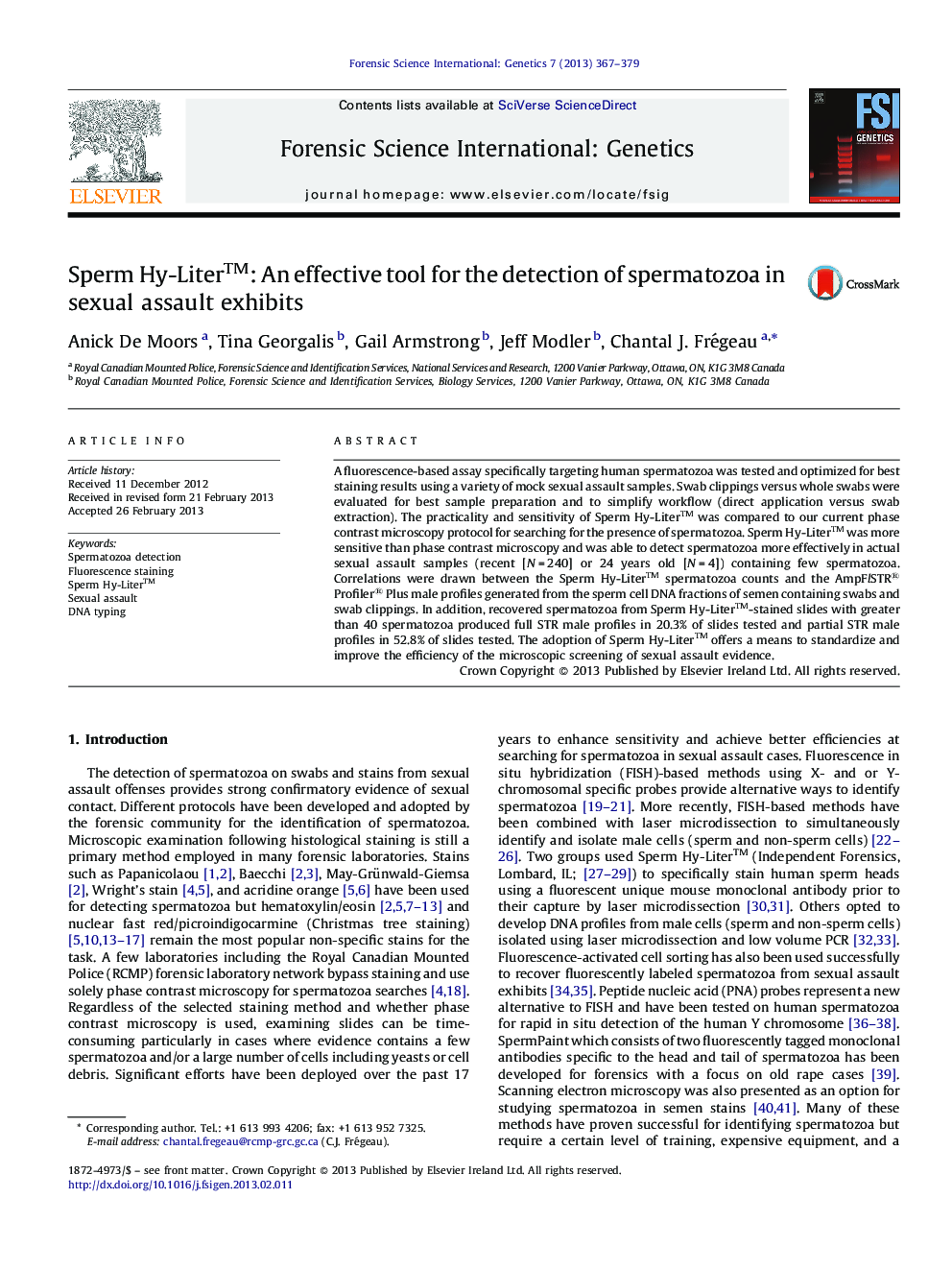 Sperm Hy-Liter™: An effective tool for the detection of spermatozoa in sexual assault exhibits