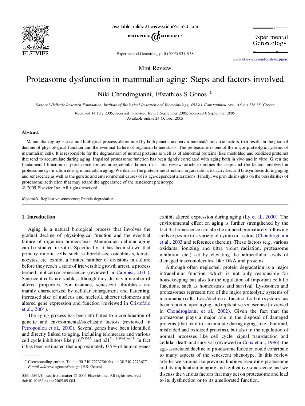 Proteasome dysfunction in mammalian aging: Steps and factors involved