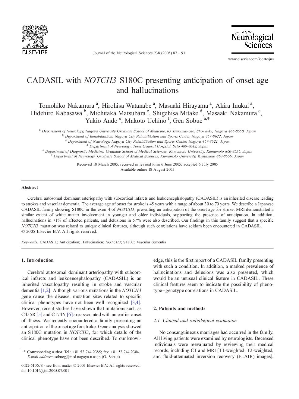 CADASIL with NOTCH3 S180C presenting anticipation of onset age and hallucinations