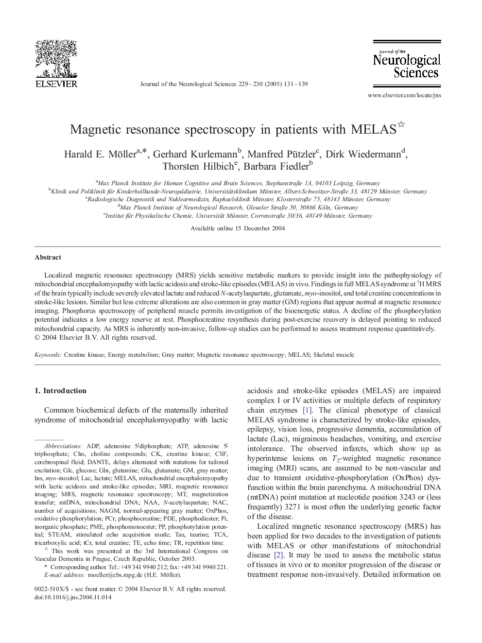 Magnetic resonance spectroscopy in patients with MELAS