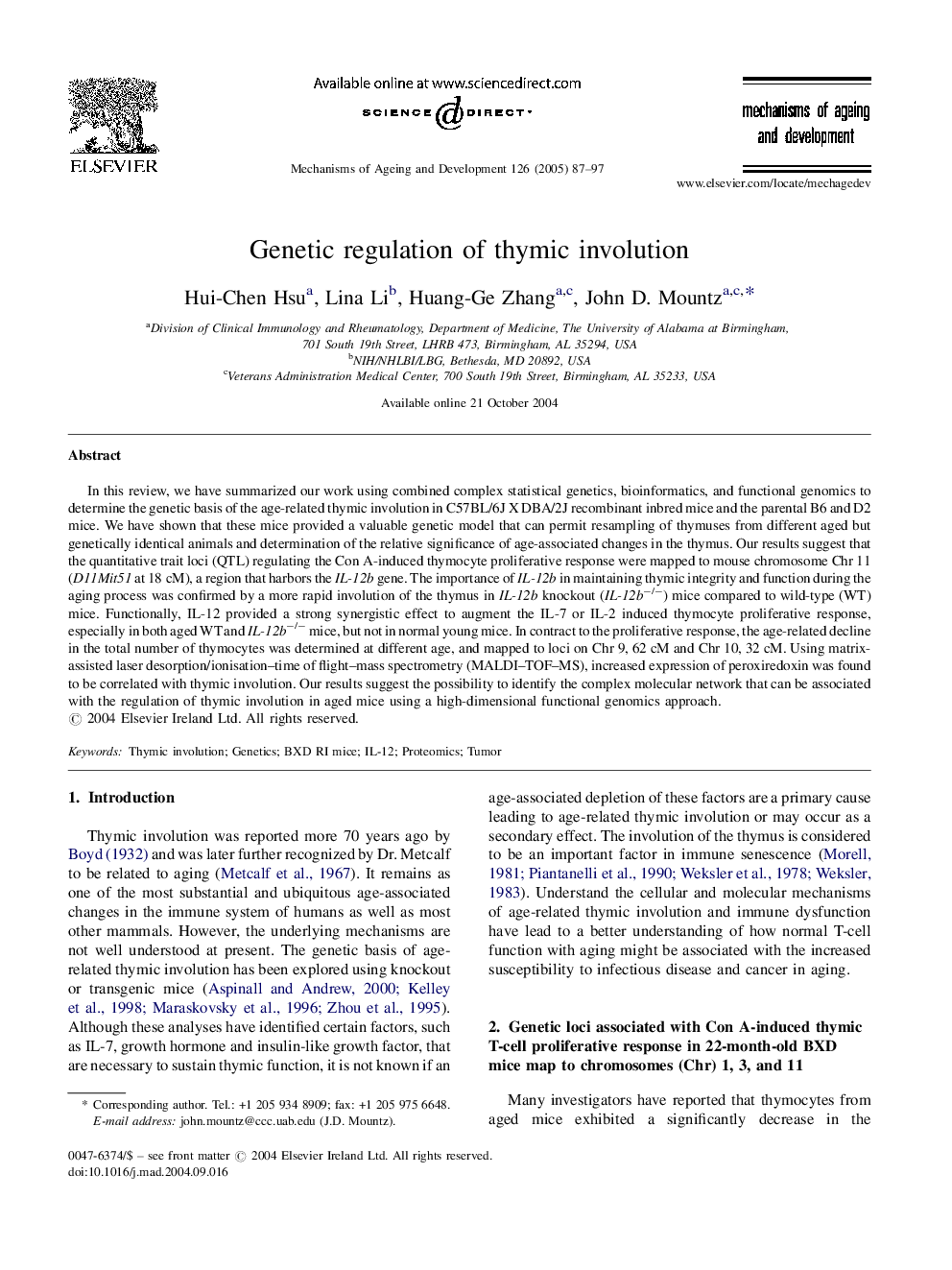 Genetic regulation of thymic involution