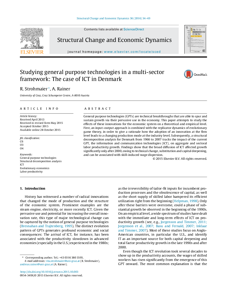 Studying general purpose technologies in a multi-sector framework: The case of ICT in Denmark