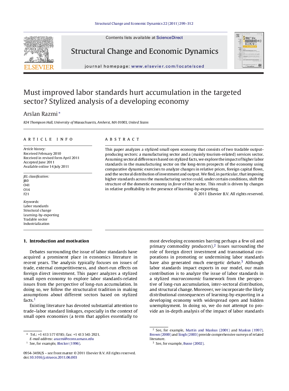 Must improved labor standards hurt accumulation in the targeted sector? Stylized analysis of a developing economy