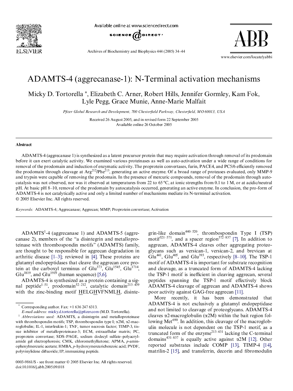 ADAMTS-4 (aggrecanase-1): N-Terminal activation mechanisms