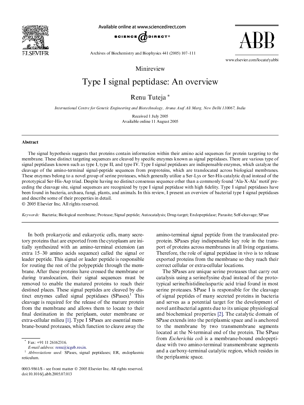 Type I signal peptidase: An overview