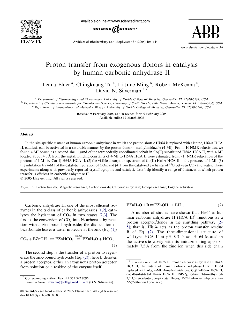 Proton transfer from exogenous donors in catalysis by human carbonic anhydrase II