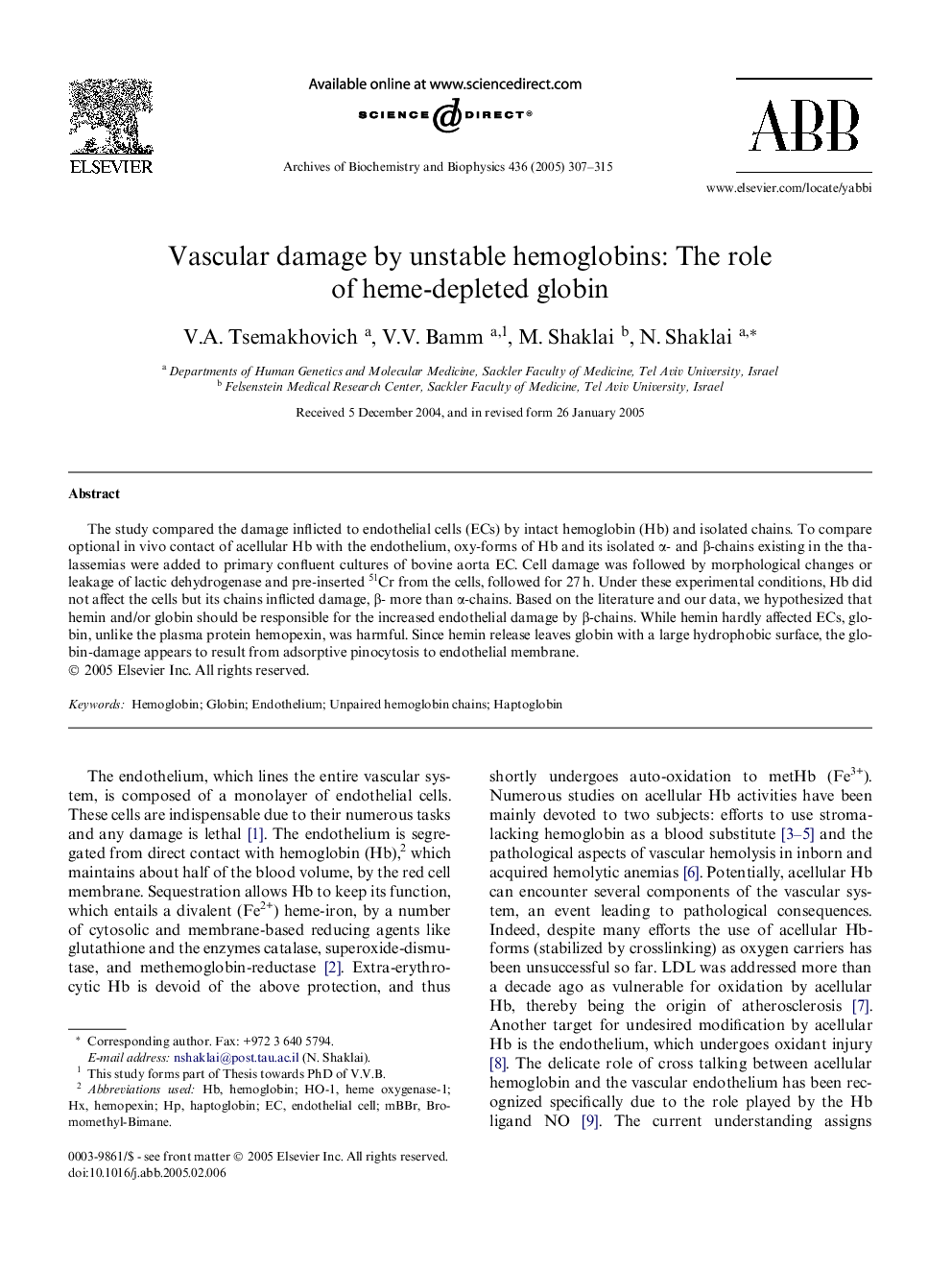 Vascular damage by unstable hemoglobins: The role of heme-depleted globin