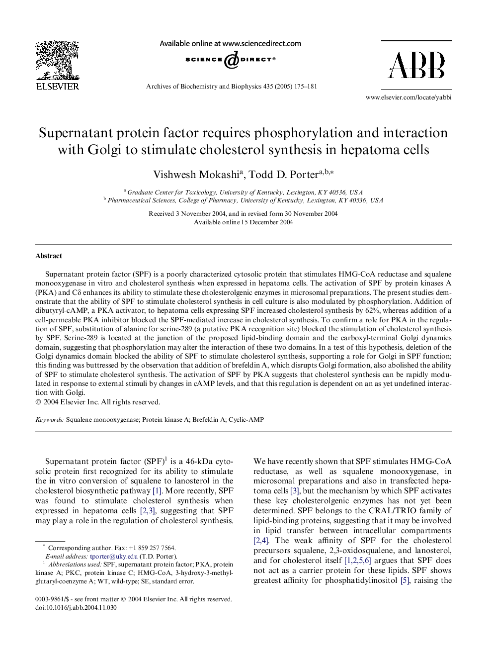 Supernatant protein factor requires phosphorylation and interaction with Golgi to stimulate cholesterol synthesis in hepatoma cells